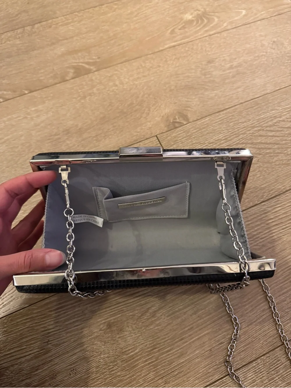 Sondra Roberts Black Snakeskin Embossed Hardcase Clutch